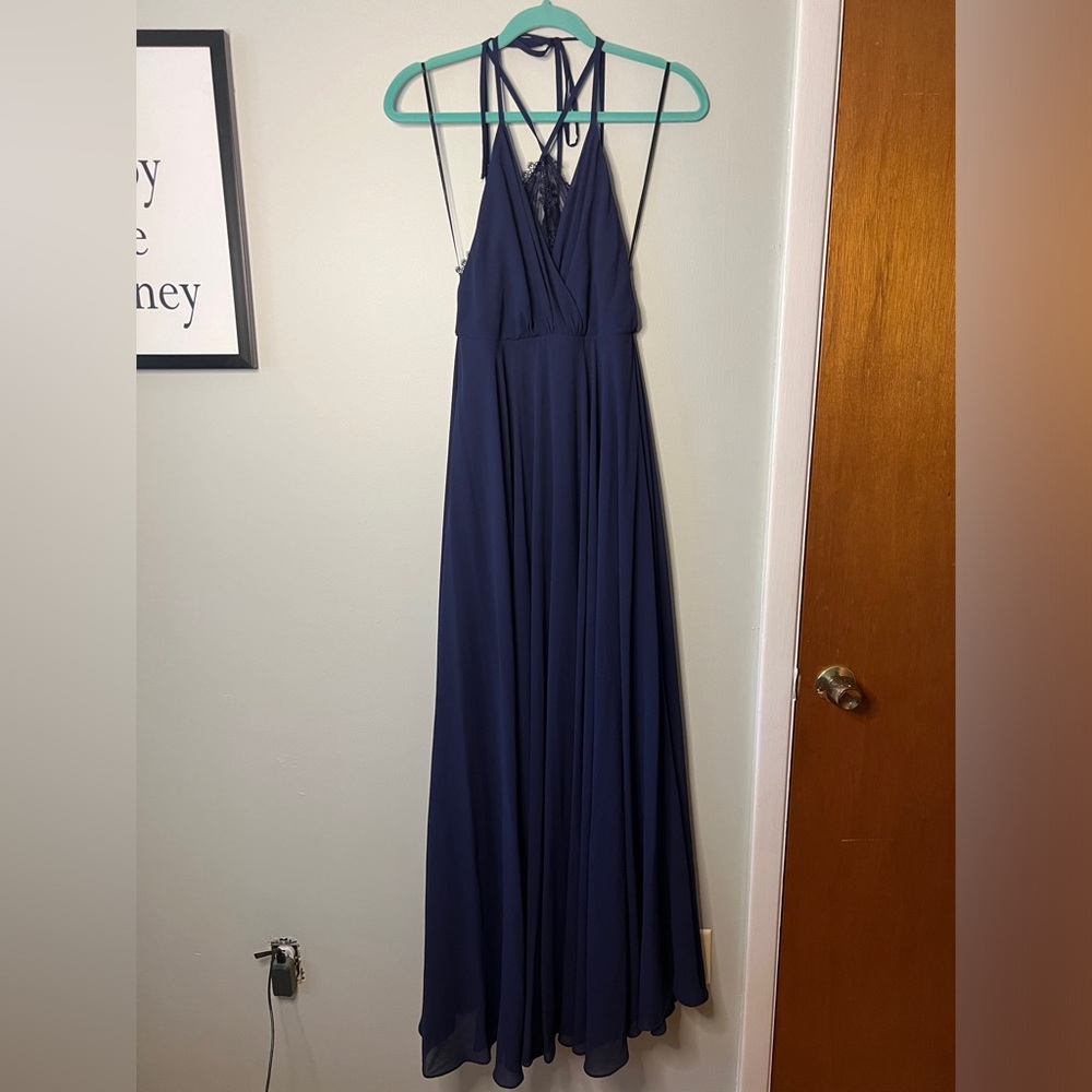 Lulus Maxi Dress Lace Spaghetti Strap‎ Navy Blue Women Small Wedding Formal